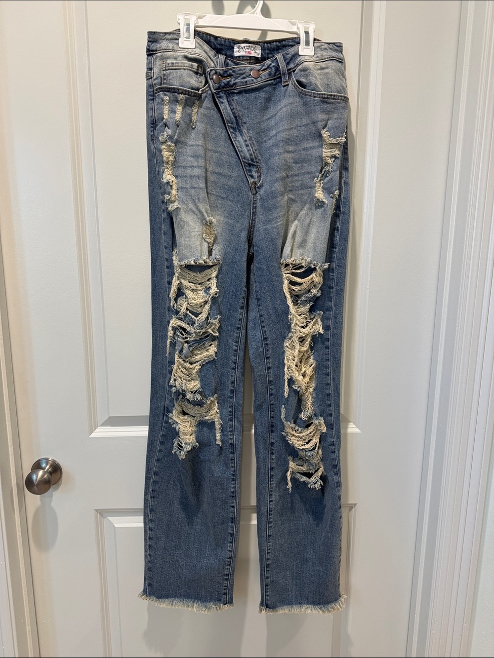 Women’s Light Blue Distressed Flare Jeans